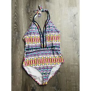 SONSIE HALTER ONE PIECE SWIMSUIT GEOMETRIC Size 12